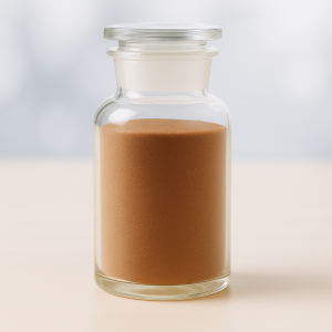 Brown solid chemical sample in glass jar