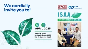 Promotional banner for ISAA Symposium 2025 Brazil with event details and partners SBR International GmbH and Rossari