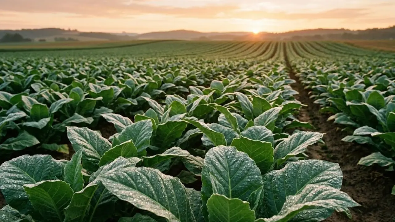 Hojas de cultivo con gotas retenidas tras la aplicación, efecto de un adherente agrícola sobre el depósito