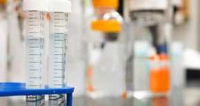 Laboratory test tubes with chemical solutions in a research facility for specialized chemical products