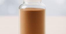 Brown solid chemical sample in glass jar